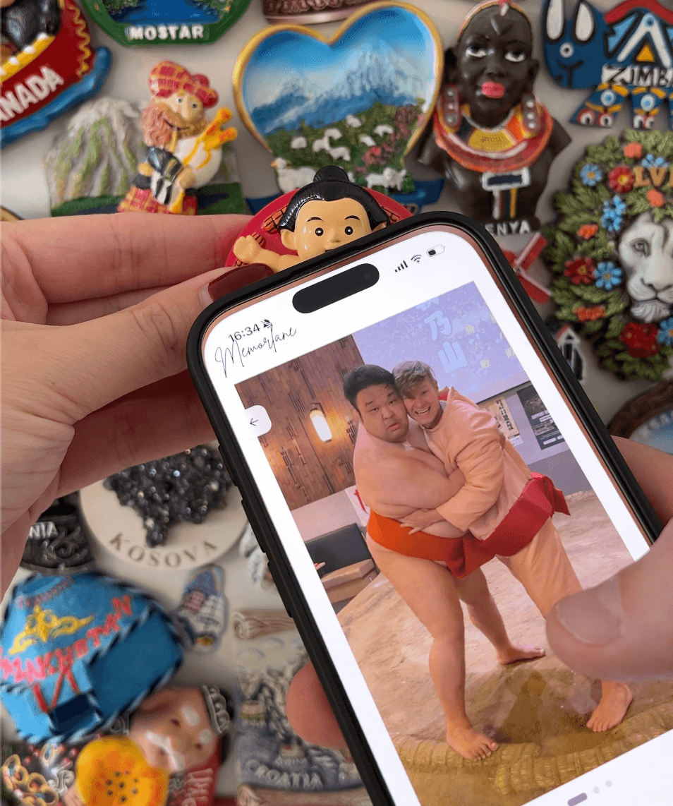 Phone showing a memory photo after tapping the sticker